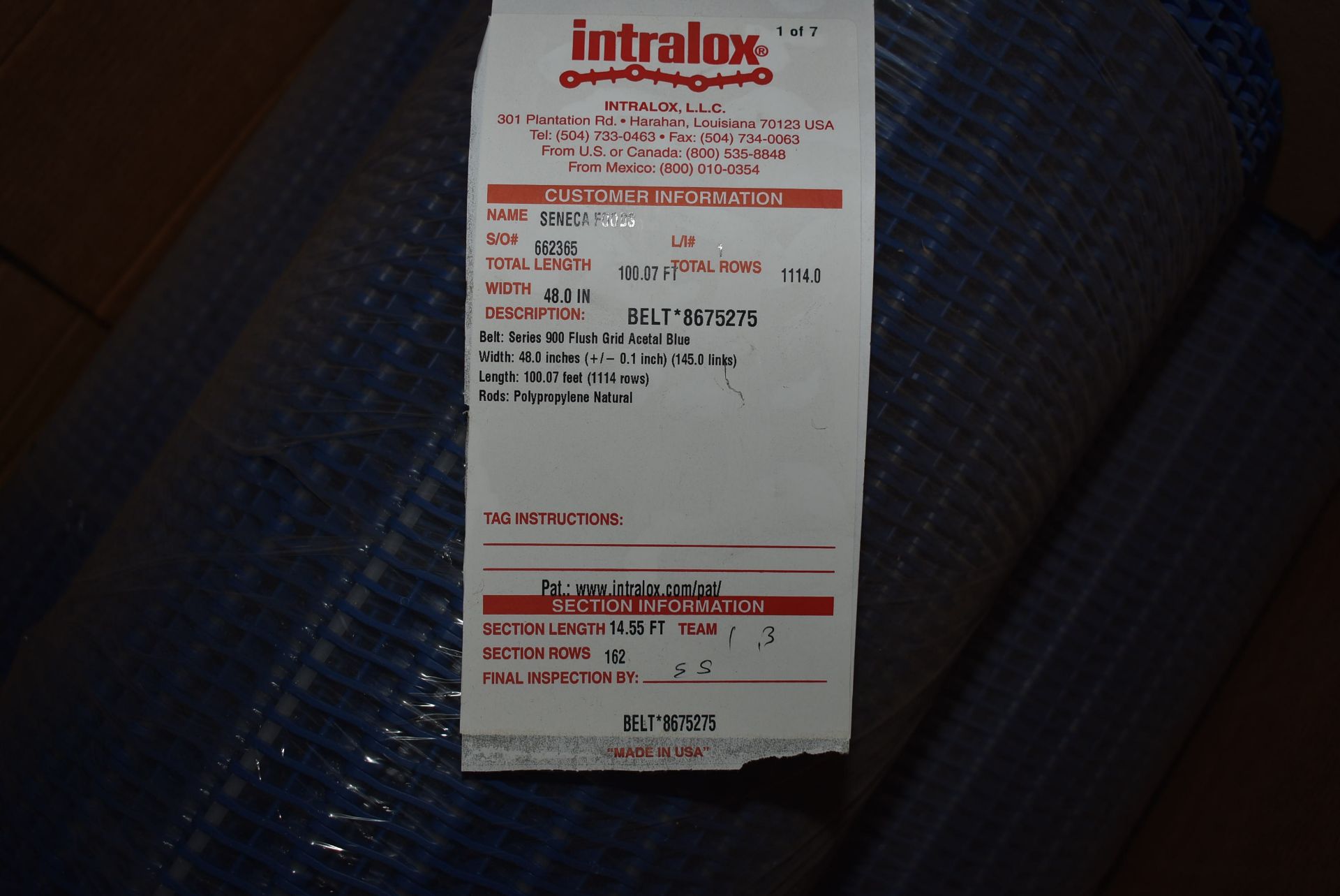 (2) Boxes Intralox Model #8675275 Conveyor Belting, 100' Length, RIGGING FEE: $40 - Image 2 of 3