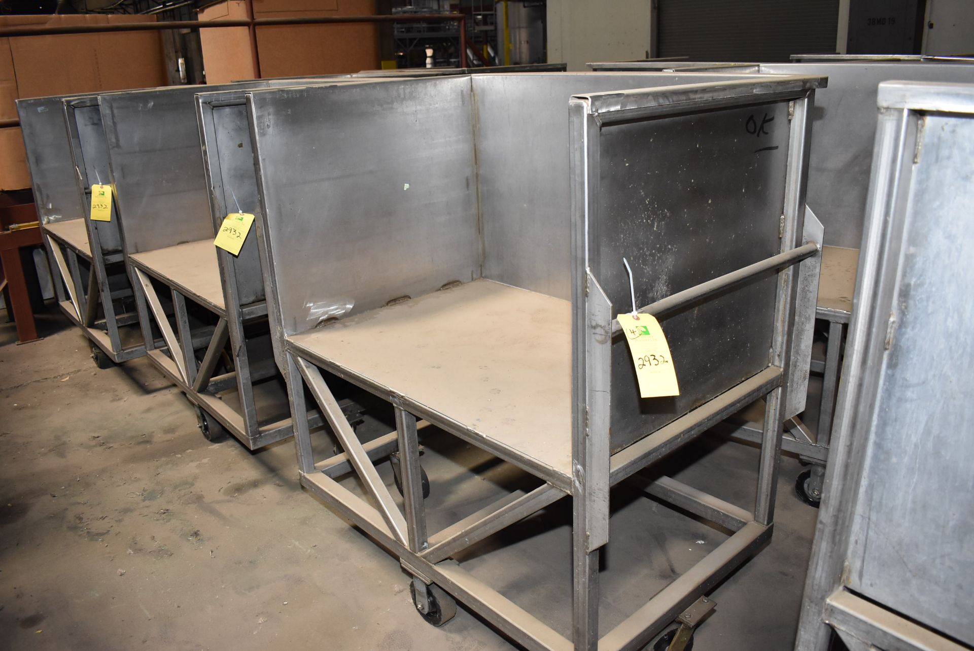 (4) Stainless Steel 4-Wheel Carts, 44" x 30" x 27" Wide w/One Open Side, RIGGING FEE: $100