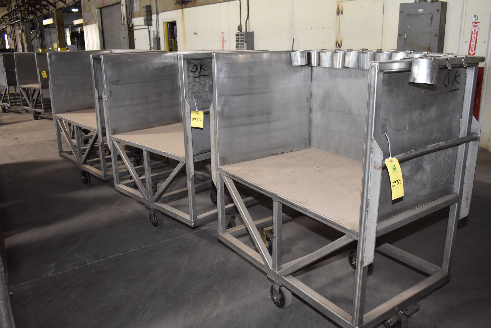 (4) Stainless Steel 4-Wheel Carts, 44" x 30" x 27" Wide w/One Open Side, RIGGING FEE: $100