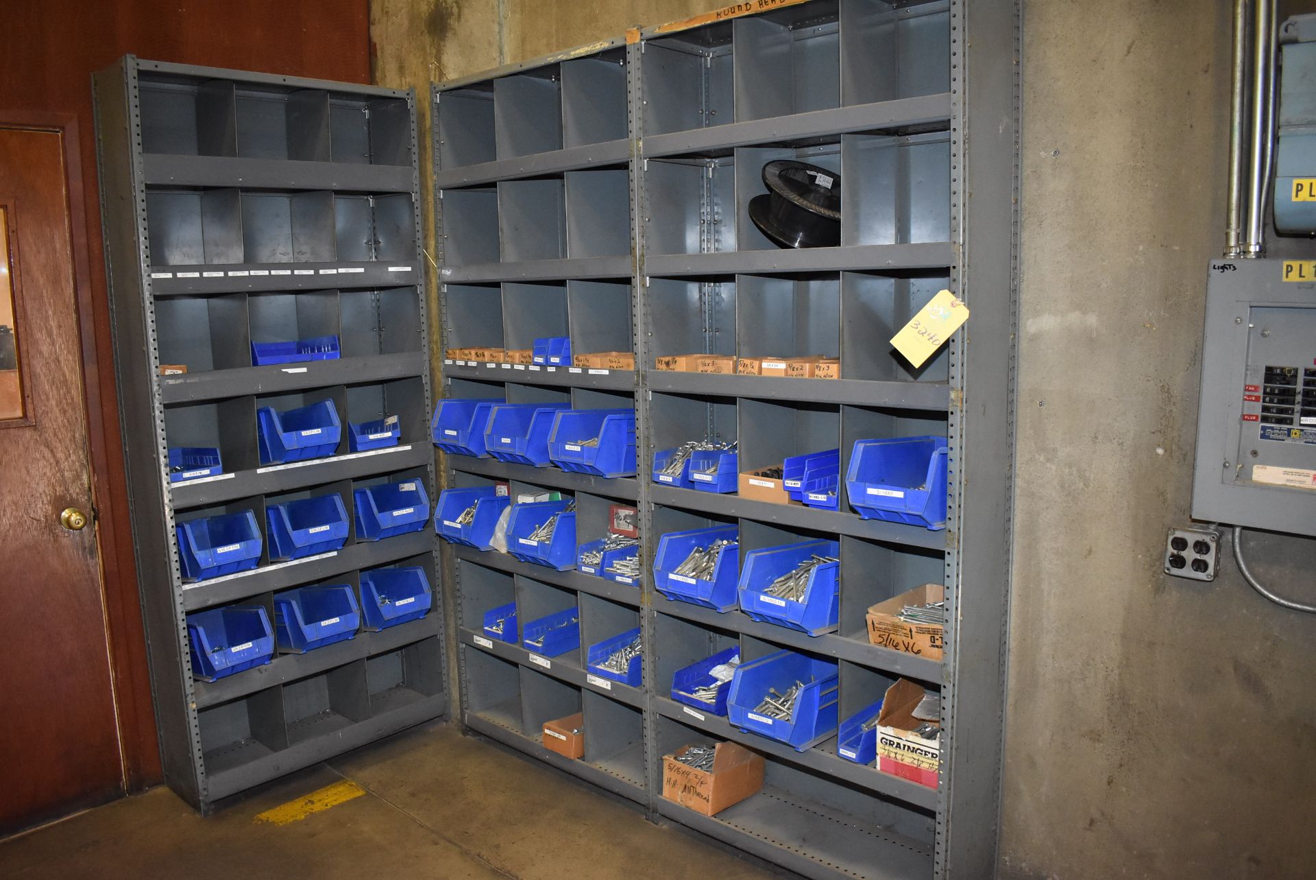 3-Steel Shelf Units w/Contents, Assorted Fasteners, RIGGING FEE: $50