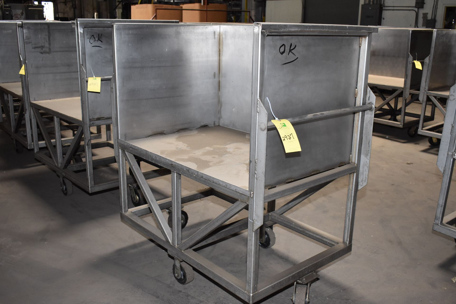 (4) Stainless Steel 4-Wheel Carts, 44" x 30" x 27" Wide w/One Open Side, RIGGING FEE: $100