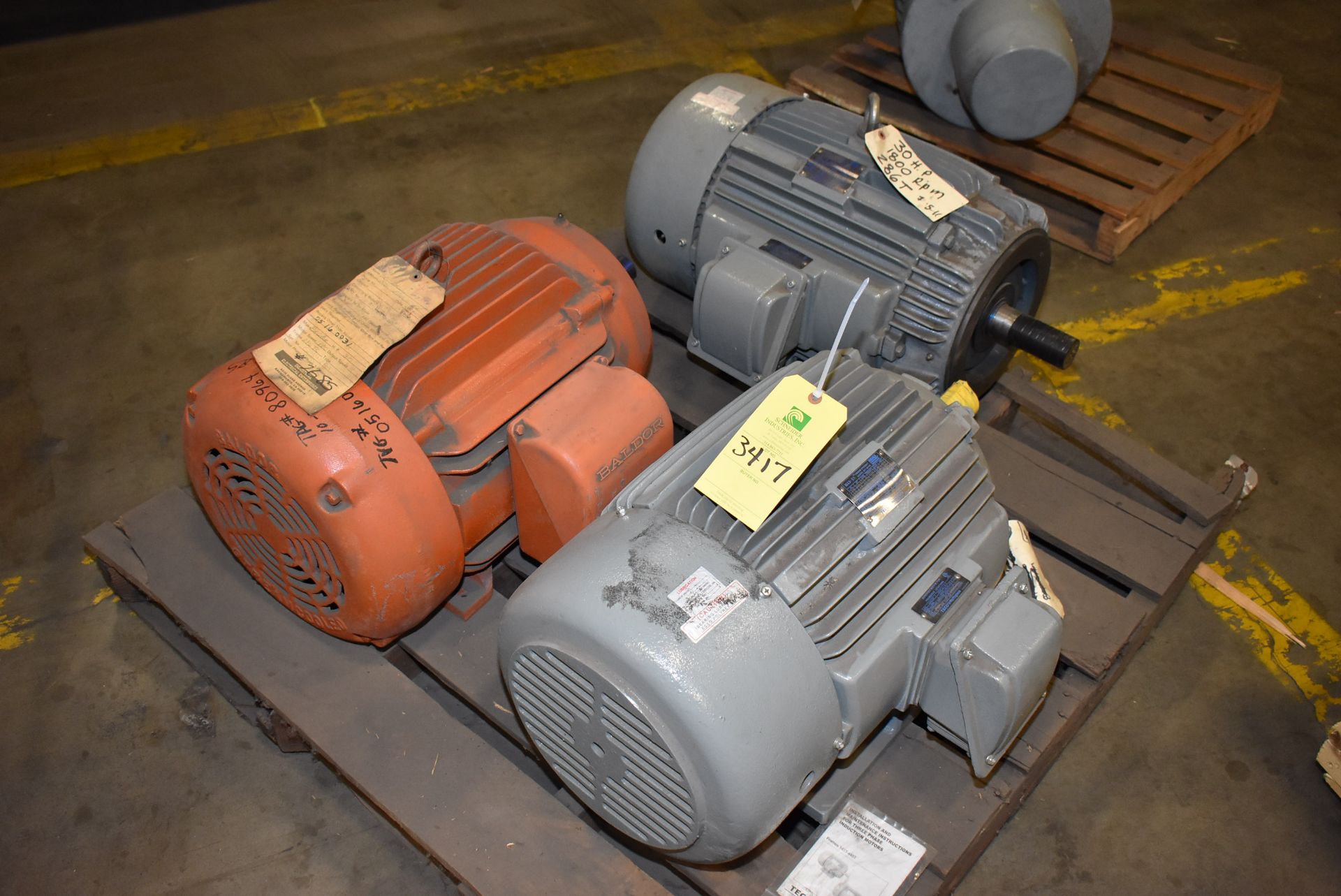 Pallet - Westinghouse/Teco 30 HP Motor, (2) 30 HP Motors - Assorted, RIGGING FEE: $50