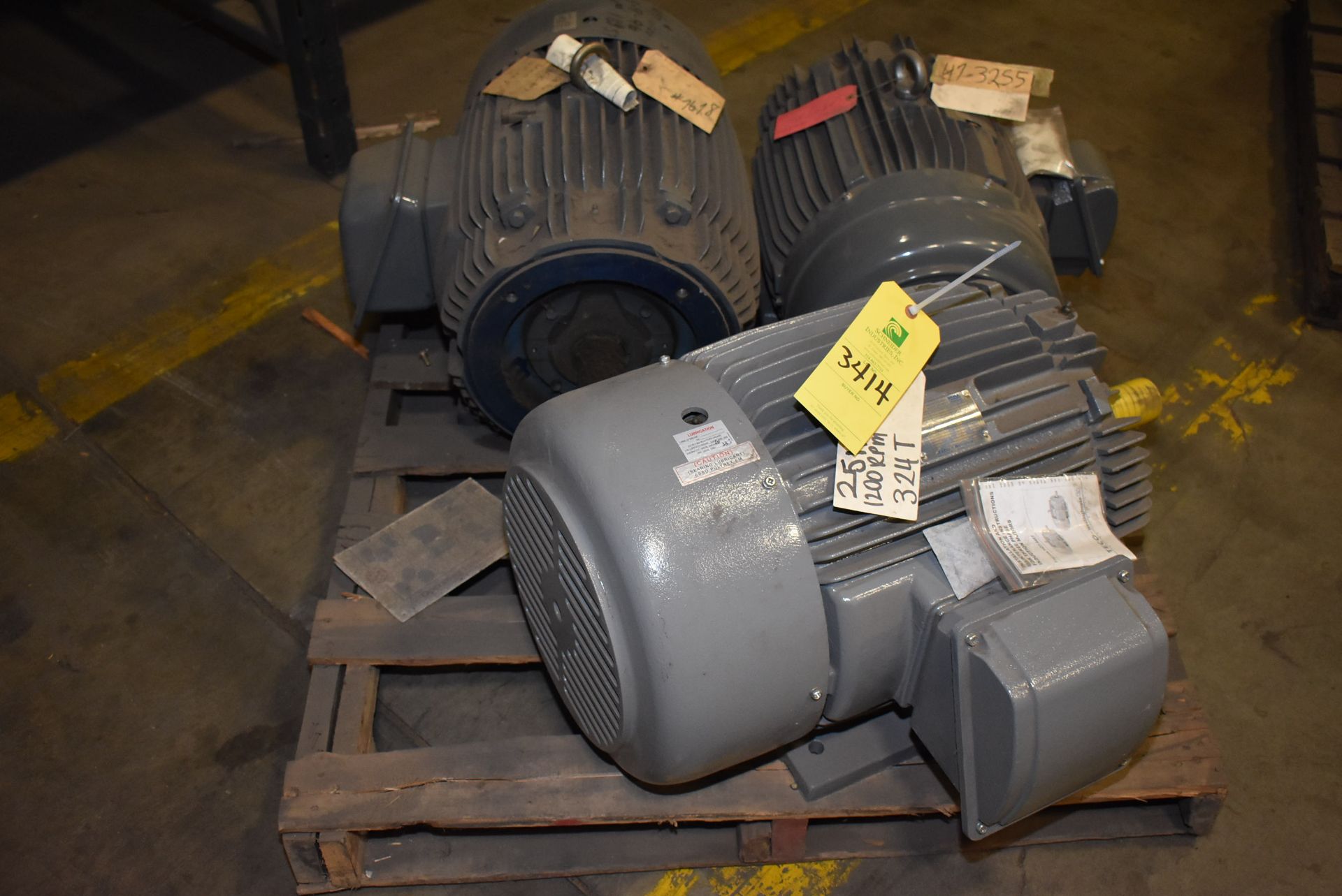 Pallet - (1) Westinghouse/Teco 25 HP Motor/1200 RPM, (2) 25 HP Motors, RIGGING FEE: $50