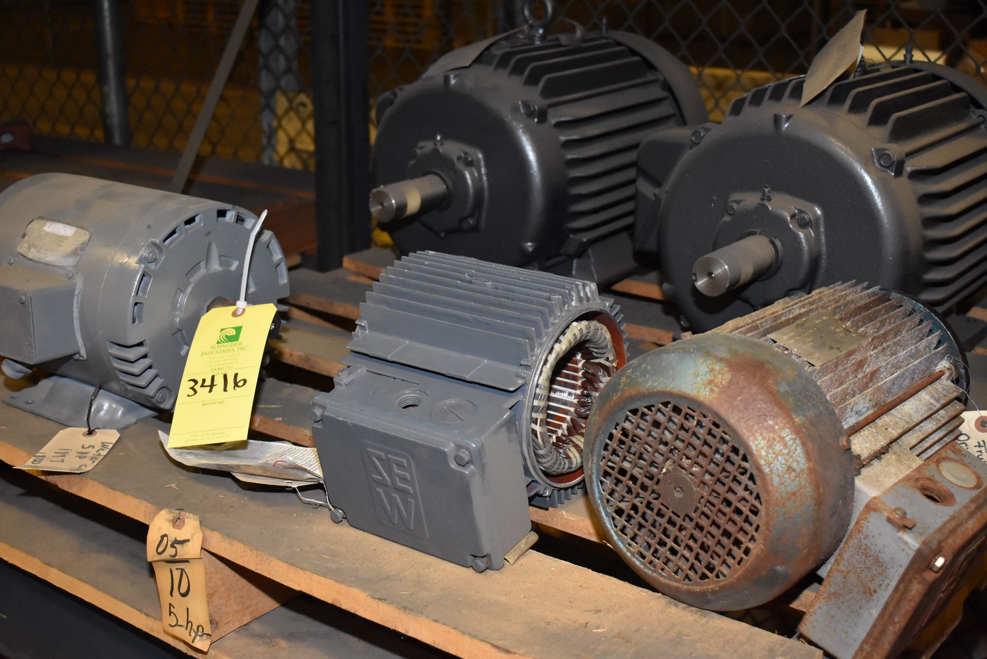 Pallet - (2) 5 HP Motors, (2) Assorted Motors, RIGGING FEE: $50