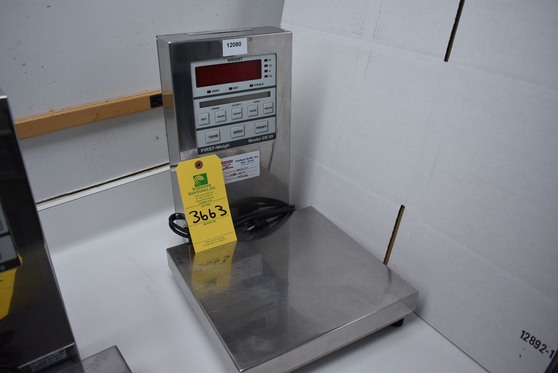 First Weigh Model #CK10-1203 Digital Bench Scale, RIGGING FEE: $15