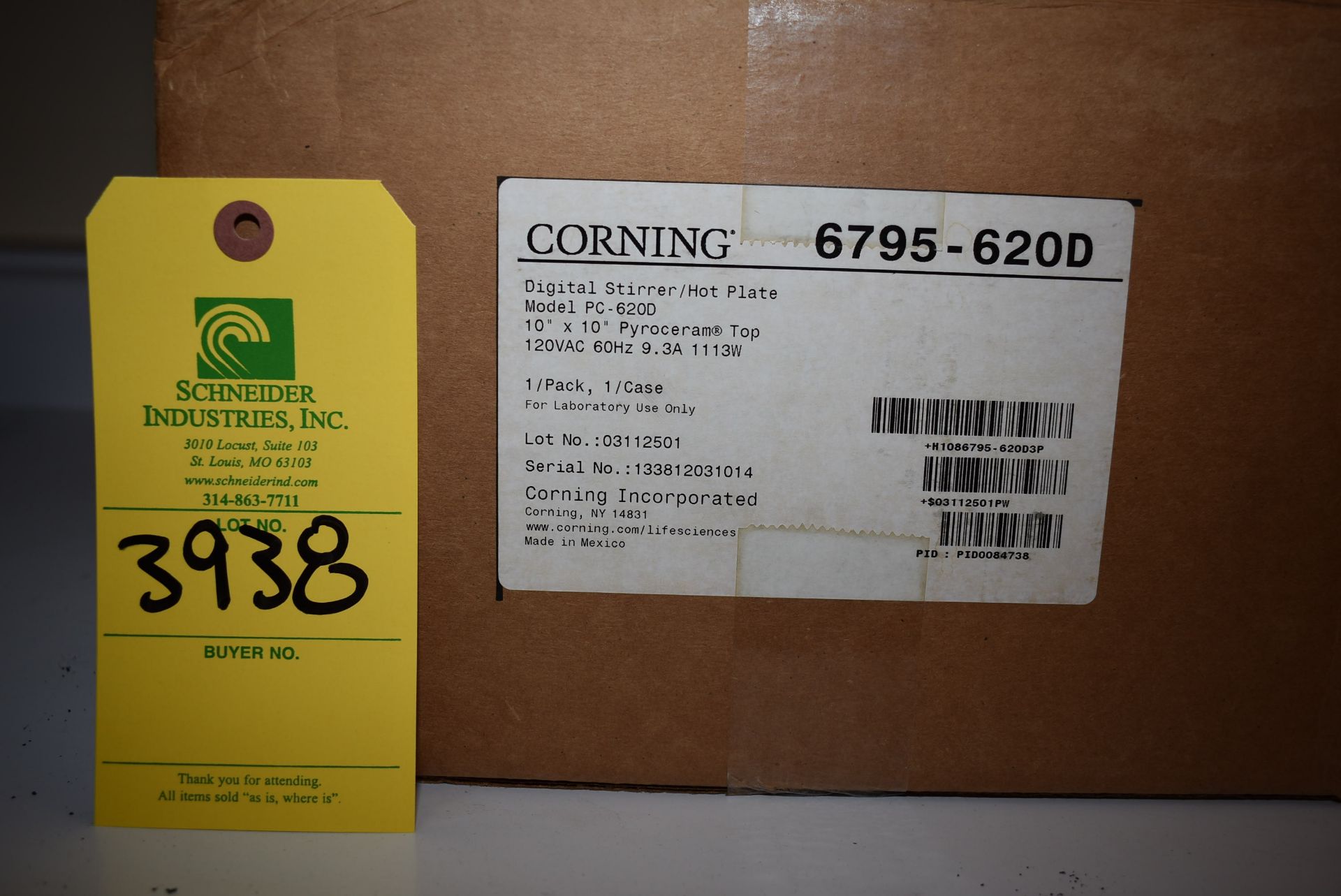 Corning Model #PC-620D Digital Hot Plate Stirrer, RIGGING FEE: $15