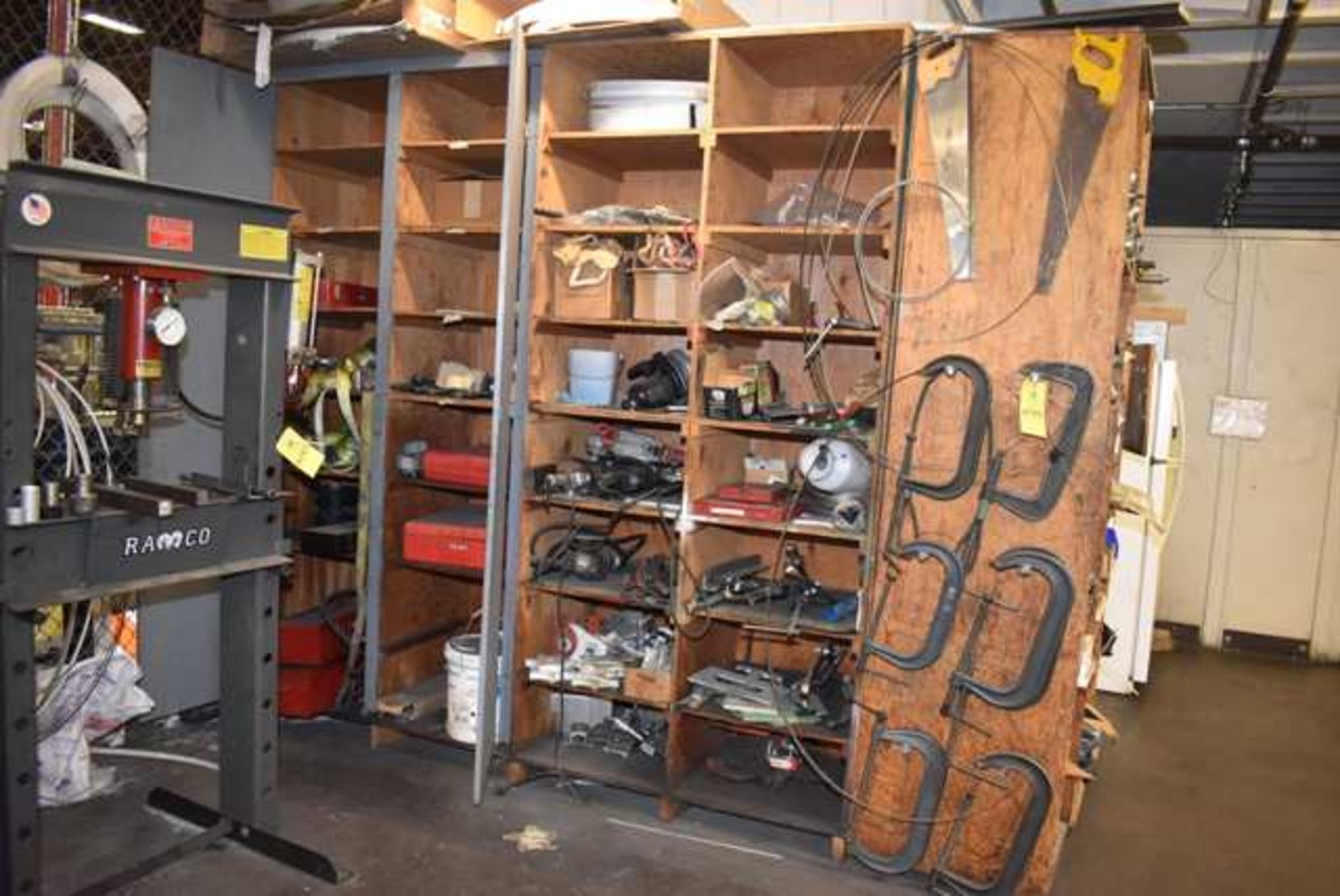 Wooden Shelf Contents - Clamps, Hand Tools, Shop Support - Inspection, RIGGING FEE: $700