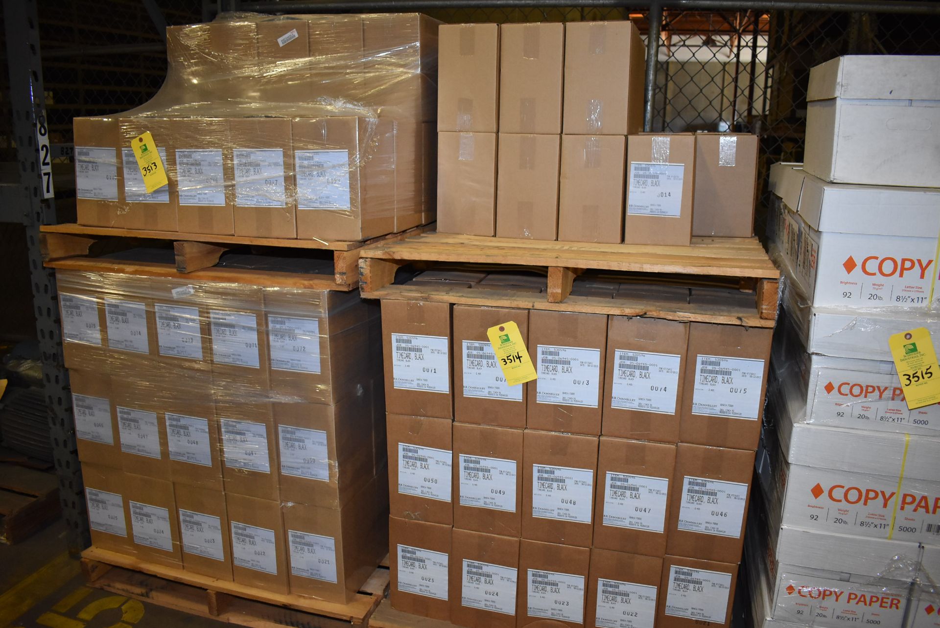 (2) Pallets - Office Supplies, Donnelley Time Cards, RIGGING FEE: $50