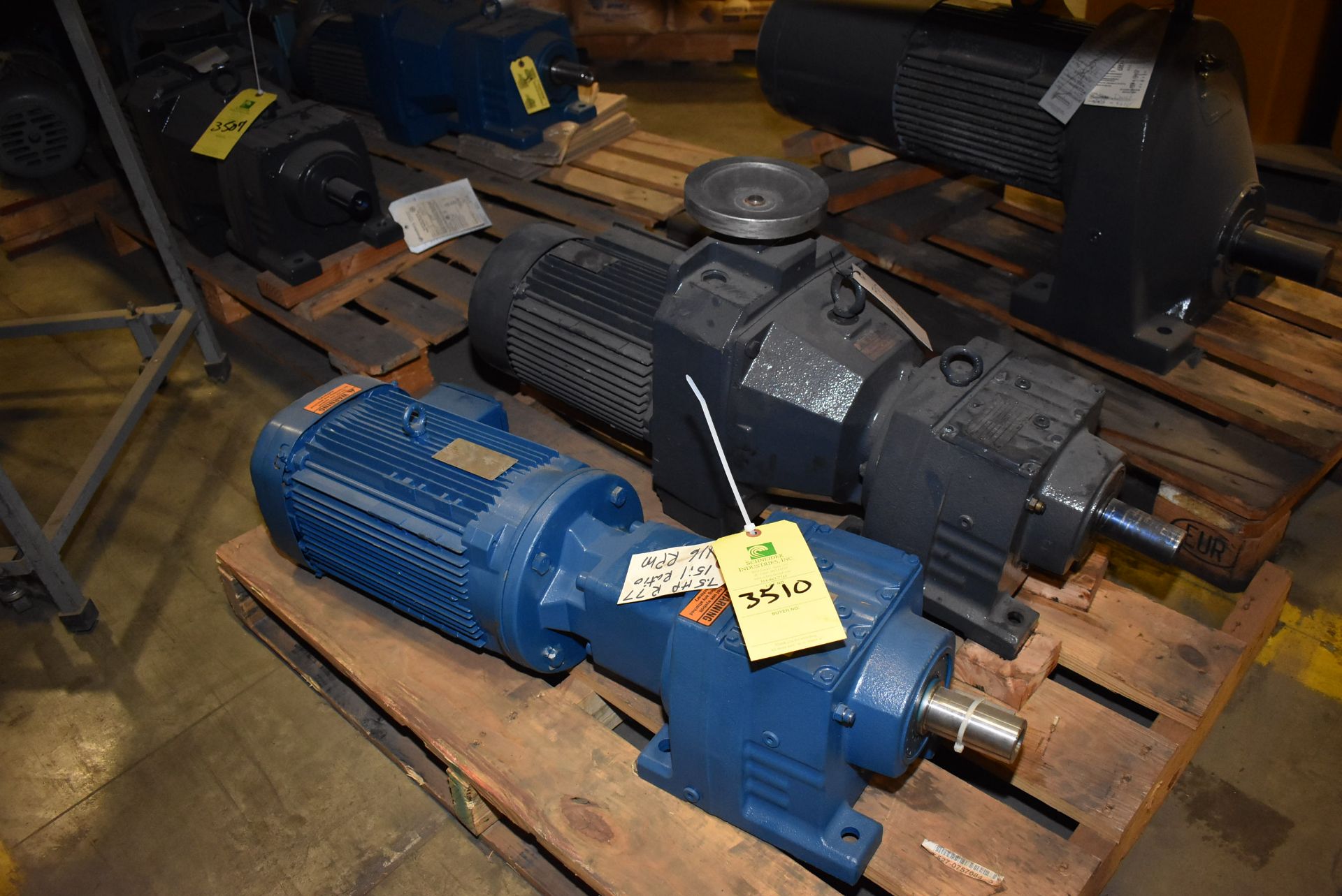 Pallet - (2) 7 1/2 HP Motors & Gear Boxes, RIGGING FEE: $50