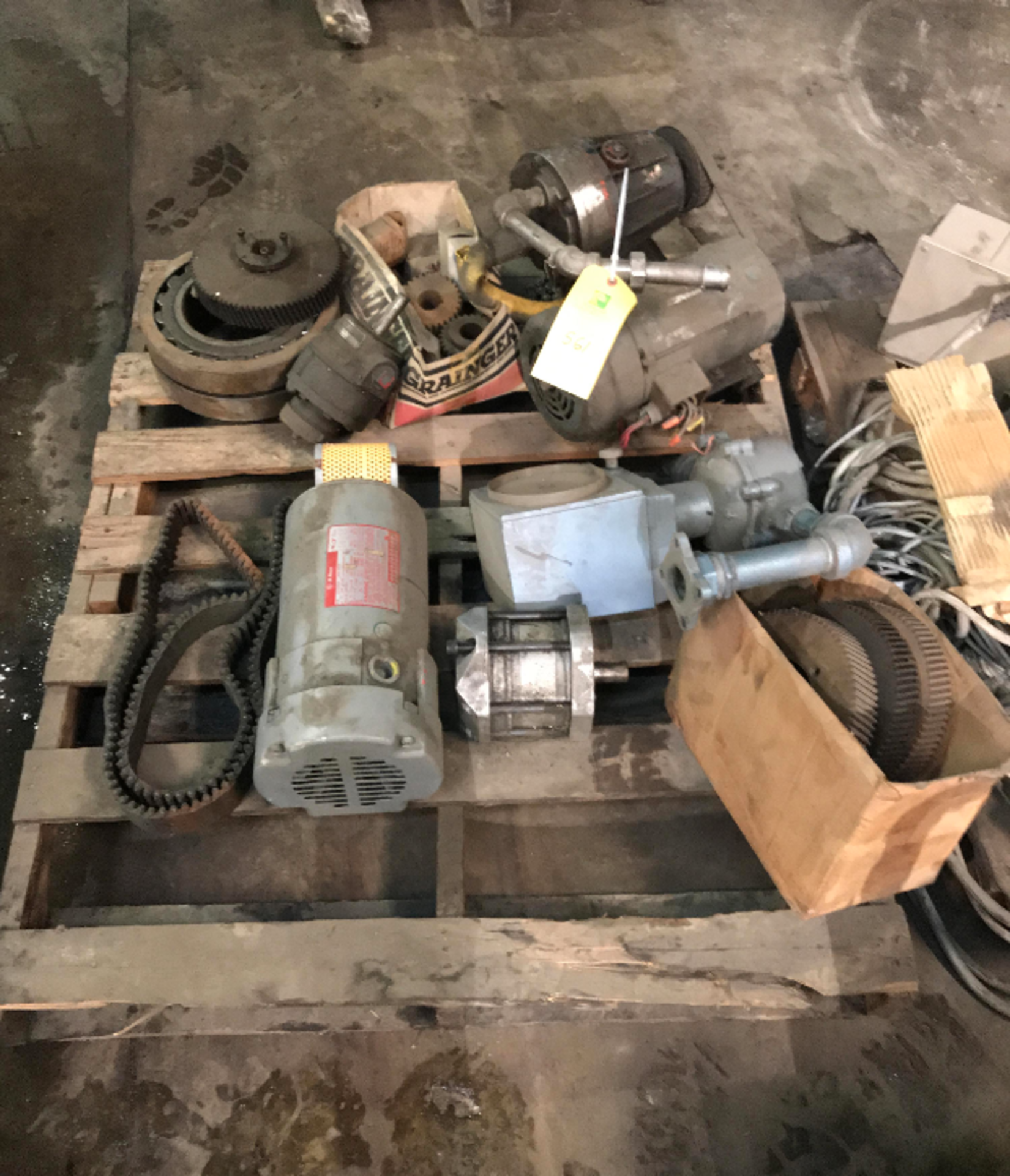 Pallet of (2) Motors, (1) Pump and Miscellaneous Parts: GE Motor, 1.5 HP, 180 Volts, 1750/2050