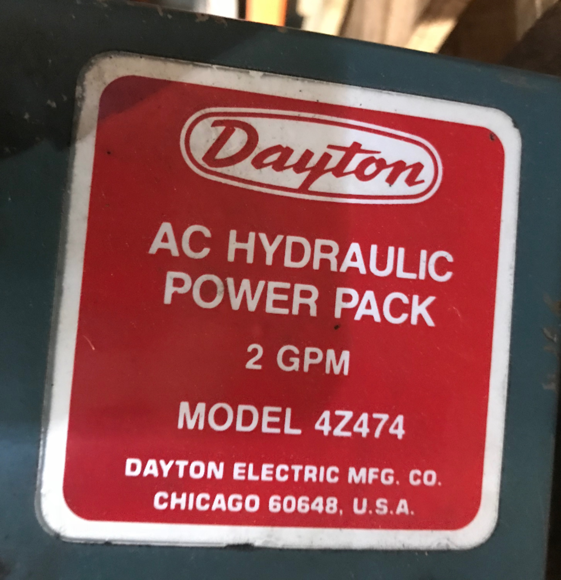 Dayton AC Hydraulic Power Pack, Model 4Z474, 2 GPM, Rigging Fee For This Item Is $30 - Image 5 of 5