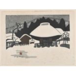 Saito Kiyoshi (1907–1997) Farbholzschnitt. Winter in Aizu (6). Signiert. Betitelt und datiert 1958