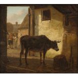 Strij, Jacob van (1756 Dordrecht 1815) Kuh im Stall, im Hintergrund Blick auf den Hof. Öl auf