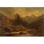 Deutschland, 19.Jh. Gebirgslandschaft. Öl auf dünnem Karton über Karton. 13,4x20,5 cm. Das Gemälde