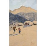 Pellegrini, Carlo (Albese 1866-1937 Albese) Skifahrer im Gebirge. Aquarell und Gouache auf