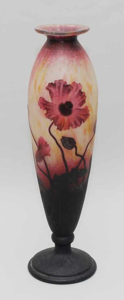 Grosse Vase, Daum Um 1905. Nancy. Farbloses Glas mit milchigweiss-gelb-violetten - Bild 2 aus 9