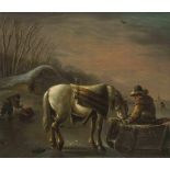 Vermeulen, Andries (Doortrecht 1763–1814 Amsterdam) Winterlandschaft mit Pferd. Öl auf Holz. Unten