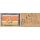 2 Miniaturmalereien Indien, um 1900 und 20.Jh. Tusche auf Papier bzw. Gouache und Gold auf Papier.