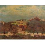 Honsa, Jan (Tisova 1876–1937 Policka) Ansicht eines Dorfes. Öl auf Karton. Unten links signiert.