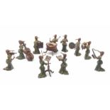 Tierfigurengruppe: Schnepfen-Orchester Wiener Bronze, 20.Jh. Ziseliert und polychrom bemalt. 10-