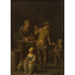 Juncker, Justus (Mainz 1703–1767 Frankfurt a. M.) Familie mit Katze in der Küche. Öl auf Holz. 32,