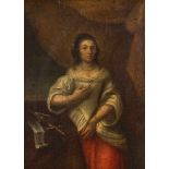 Anonym, um 1700 Heilige Cornelia. Öl auf Leinwand auf Holz. 27,4x21,3 cm.