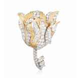 Tiffany Diamant-Brosche 1970er Jahre. Signiert Tiffany & Co. 950 Platin/750 Gelbgold. Stilisierte