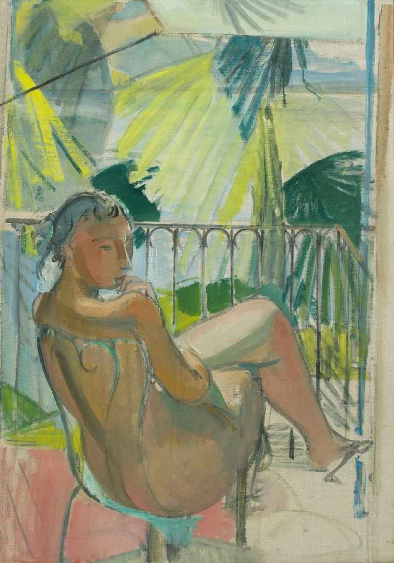 Barraud, Maurice (1889 Genf 1954) "Nu sur terrasse". Öl auf Leinwand. Verso mit dem Nachlass-Stempel