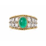 Buccellati Smaragd-Brillant-Ring Italien. 2000er Jahre. Floral durchbrochen mit 1 ovalen Smaragd-