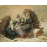 Midy, Théophile Adolphe (Paris 1821– ?) Winter auf dem Felde -Vier Bauernmädchen wärmen sich am