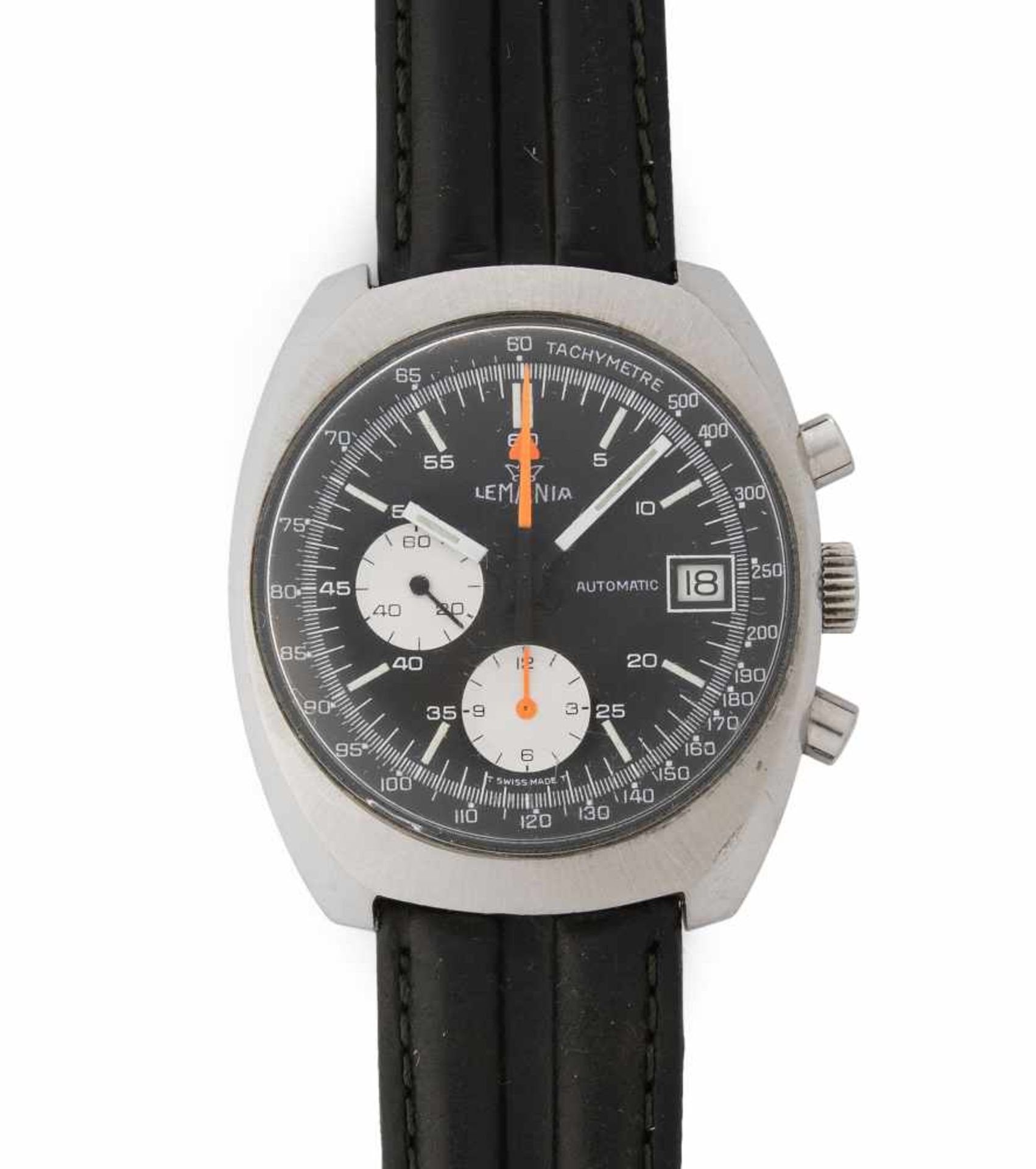 Lemania Chronograph Runder, automatischer Herrenchronograph 70er Jahre in tonneauförmigem