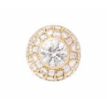 Brillant-Ring 750 Gelbgold. Kuppelförmiger Ring mit 1 Brillanten von ca. 2.40 ct H/I-si. 8 Diamant-