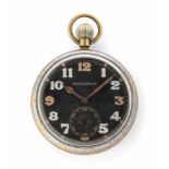 Jaeger LeCoultre Military Runde, mechanische Militärtaschenuhr um 1930 in Stahlgehäuse. Boden