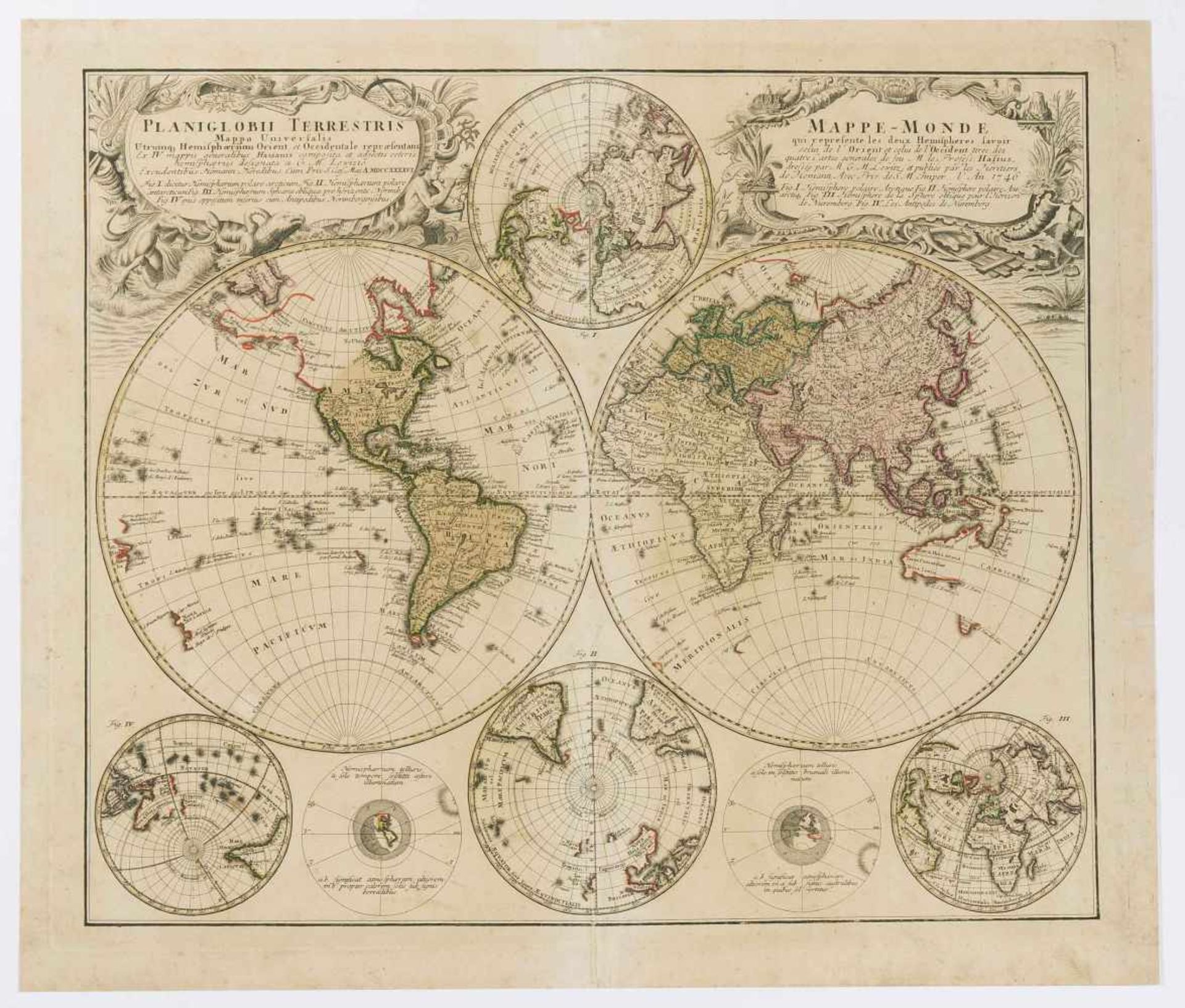 Weltkarte "PLANIGLOBII TERRESTRIS Mappa Universalis Utrumq' Hemisphaerium Orient et Occidentale - Bild 3 aus 3