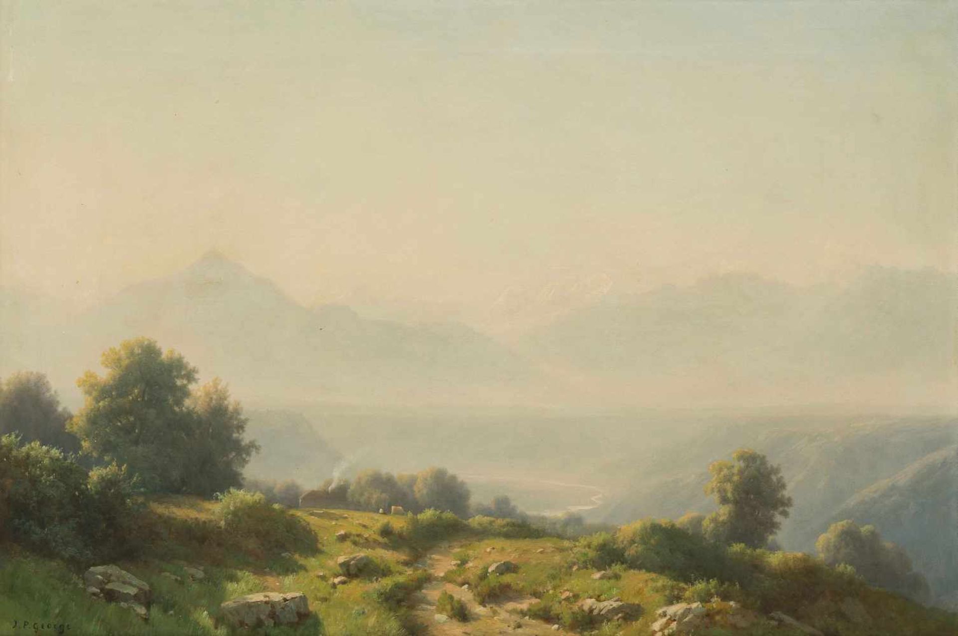 George-Julliard, Jean-Philippe (1818 Genf 1888) "Le matin à Mornex". Öl auf Leinwand. Unten links