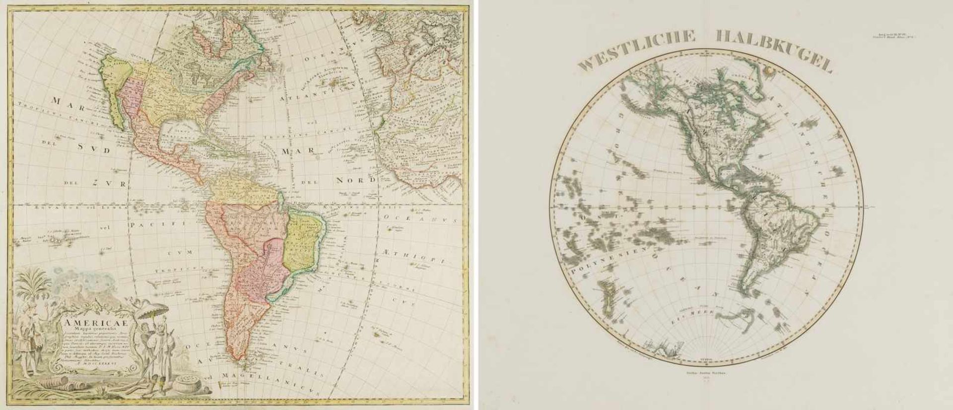 "AMERICAE Mappa generalis Secundum ... D. I. M. Hasii ...delineata ab Aug. Gottl. Boehmio". Kolor.