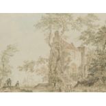 Liender, Pieter van (Utrecht 1727–1779 Haarlem) Bauerngruppe vor einem alten Schloss. Aquarell