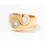Brillant-Ring 750 Gelbgold. Massiver Ring mit 2 eingeriebenen Brillanten, 0.45 ct/0.90 ct, H/I-si.