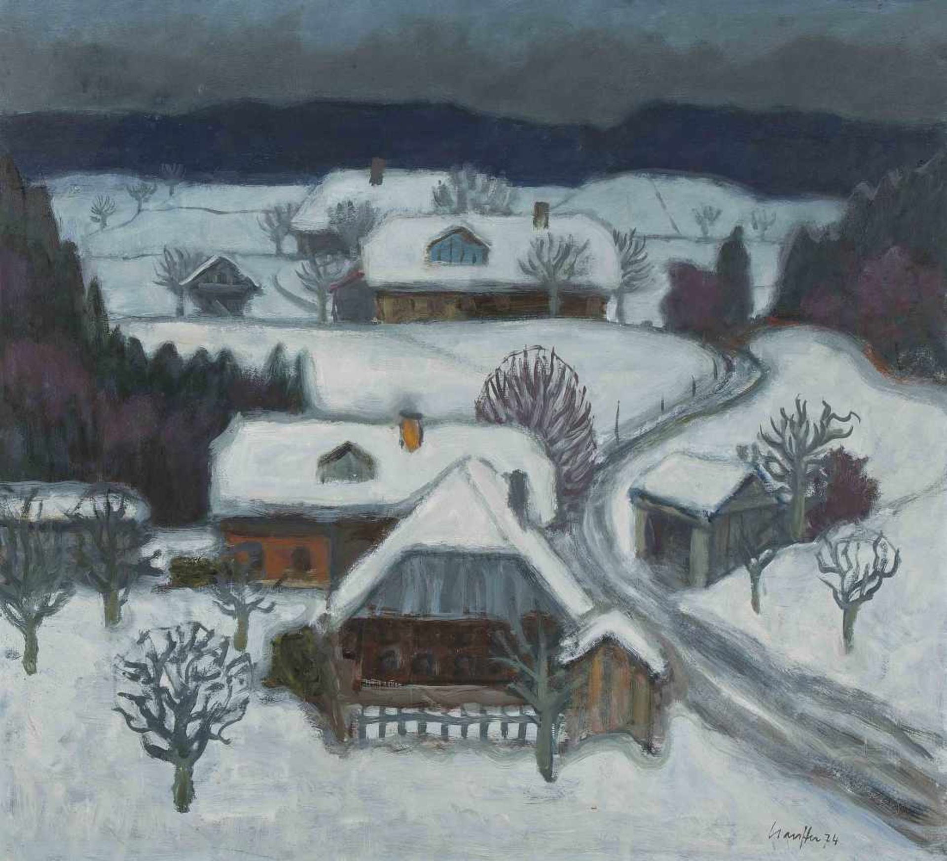 Stauffer, Fred (Gümligen 1892–1980 Thörishaus) Winterliche Dämmerung, 1974. Öl auf