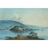 Hartmann, Johann Joseph (Mannheim 1753–1830 Cotterd) Der Bielersee mit der St. Petersinsel. Gouache,