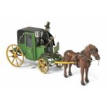 Grosse Kutsche mit Zugpferd Französischer Hersteller, wohl Eigenbau, Anfang 20.Jh. Holz und