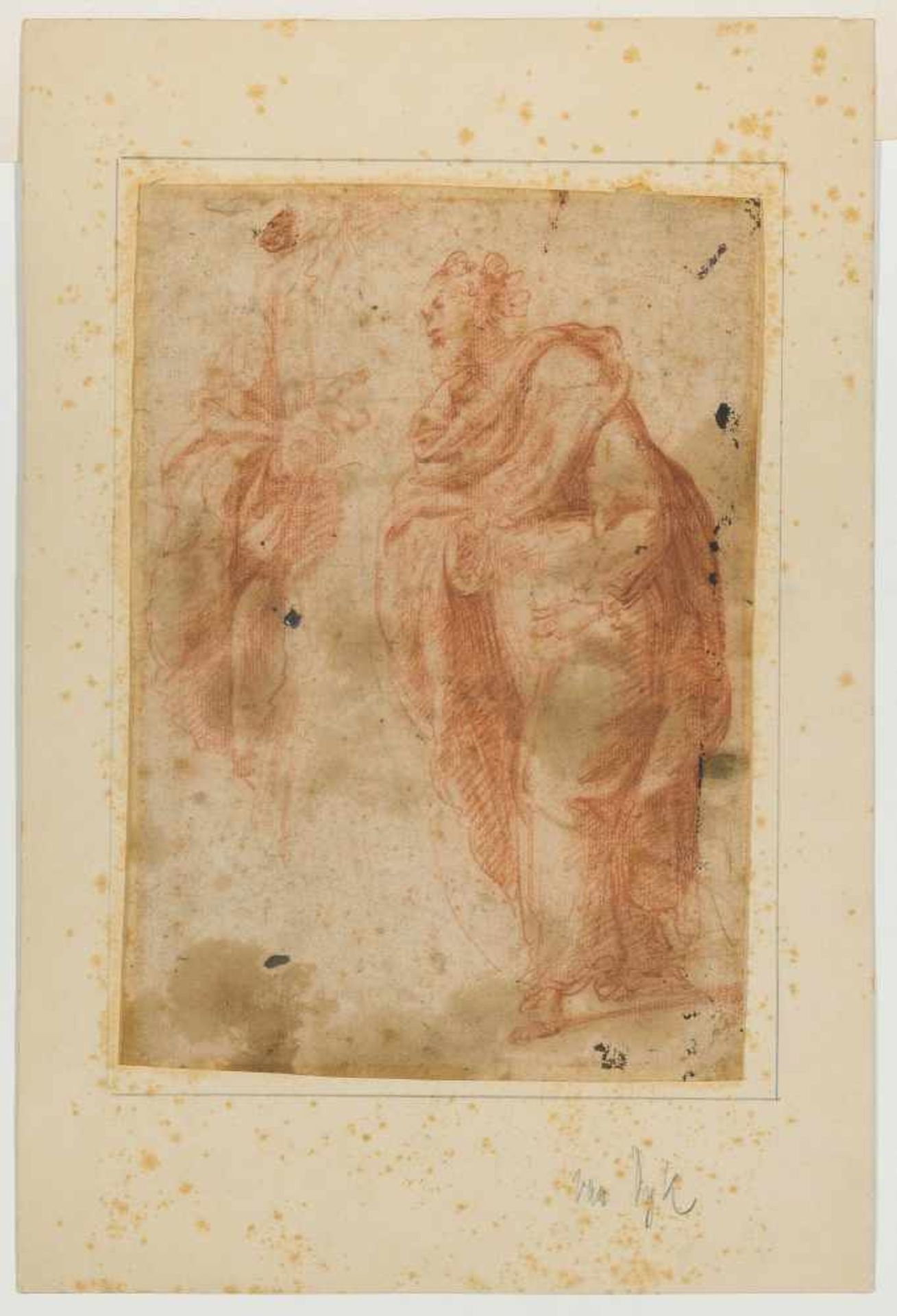 Niederlande, 17.Jh. Skizzenblatt mit einer Männerfigur und der Teilstudie eines Mannes mit - Bild 2 aus 3