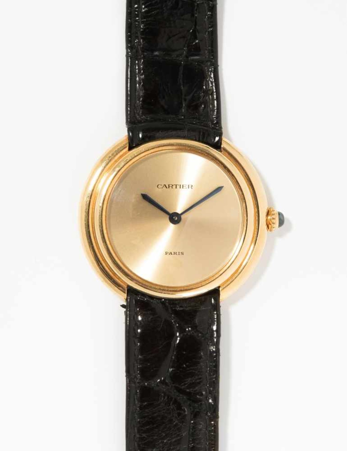 Cartier Herrenarmbanduhr Paris, 1980er Jahre. Modell Vendôme. Handaufzug. Nr. 090875407. 750