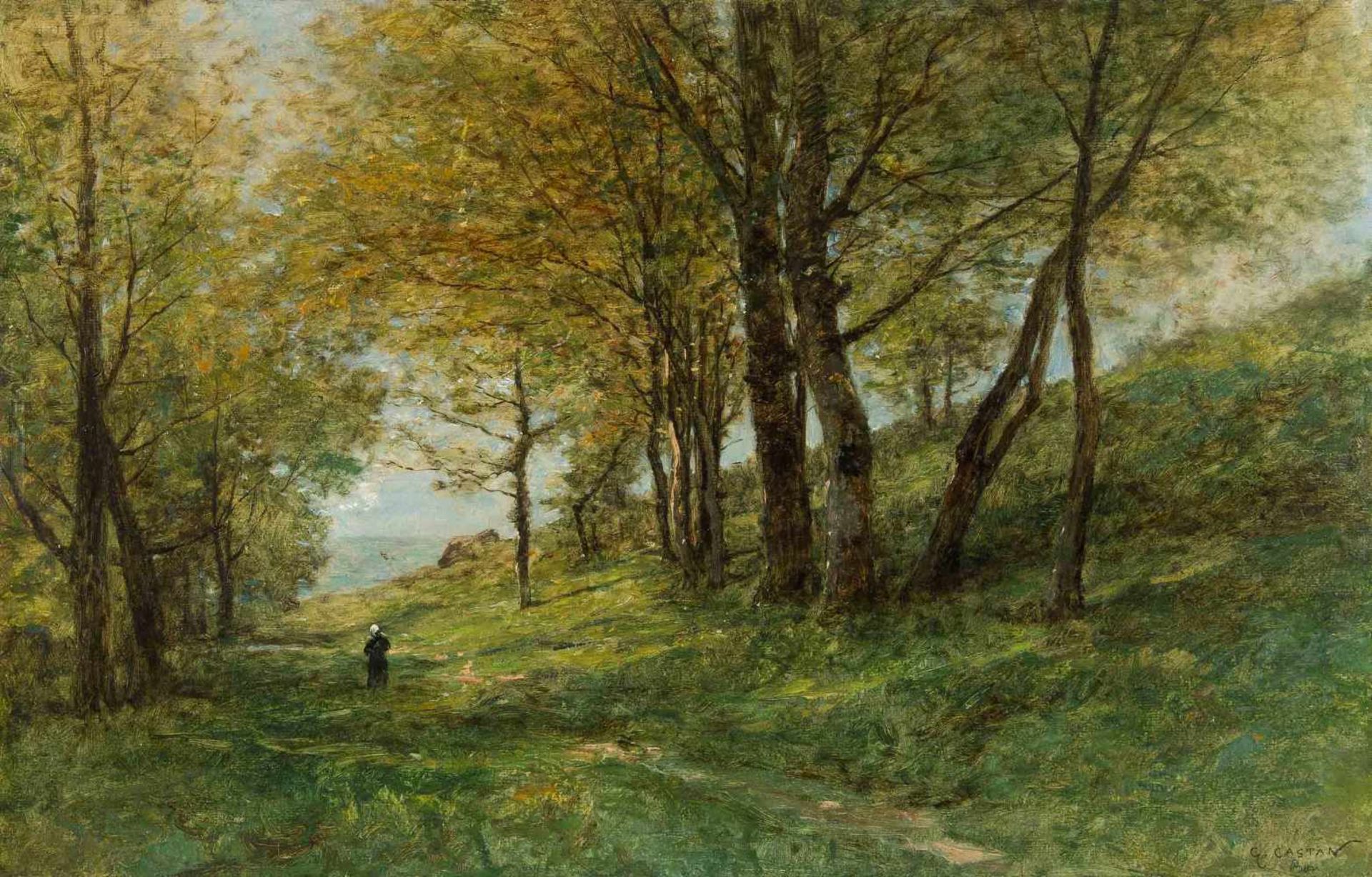 Castan, Gustave (Genf 1823–1892 Crozant) "A Concarneau, Bretagne". Öl auf Papier über Holz. Unten