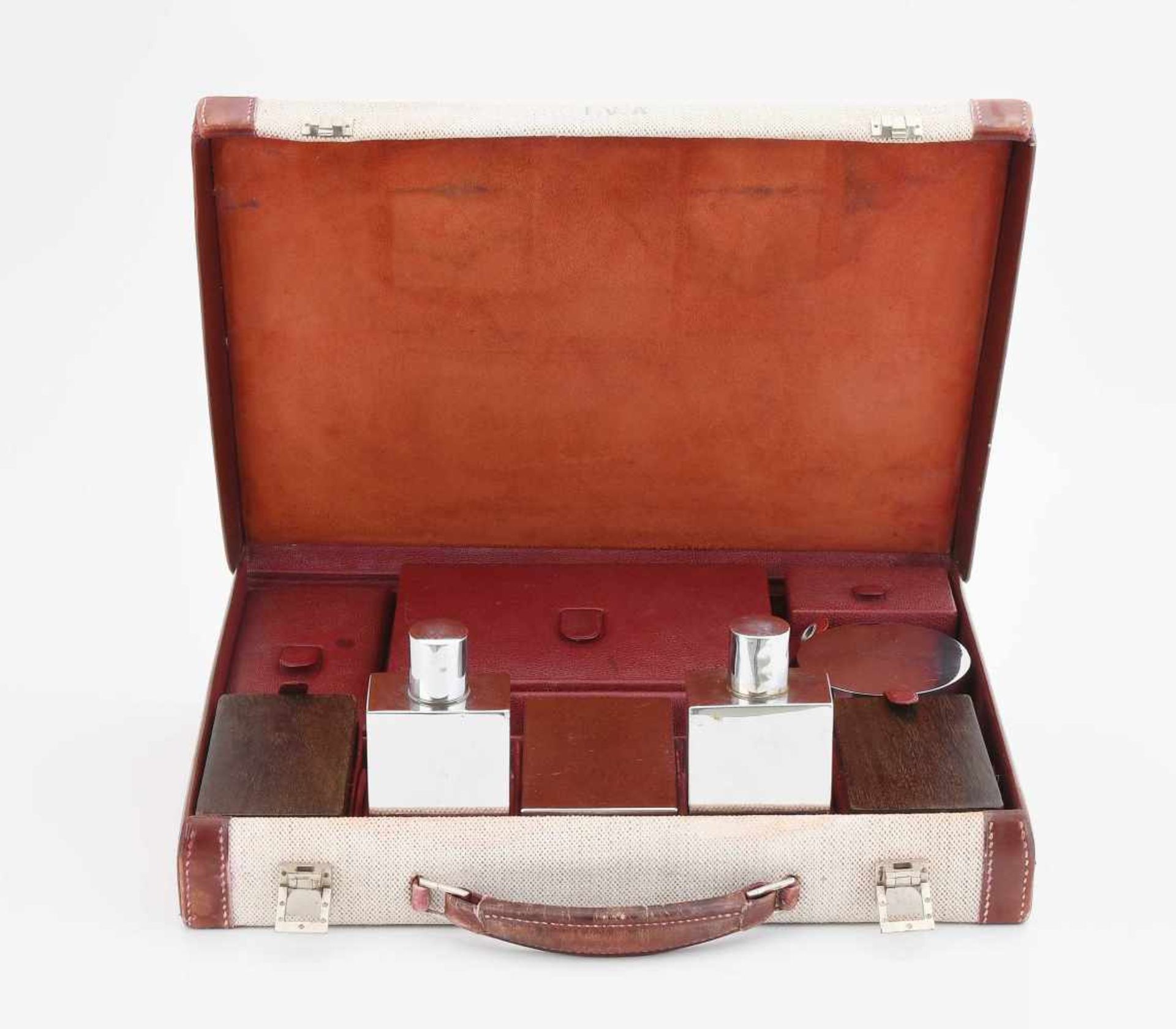 Hermès, "Trousse Jet" Reisenecessaire für Männer. Kleiner Koffer aus naturfarbenem Canvas und