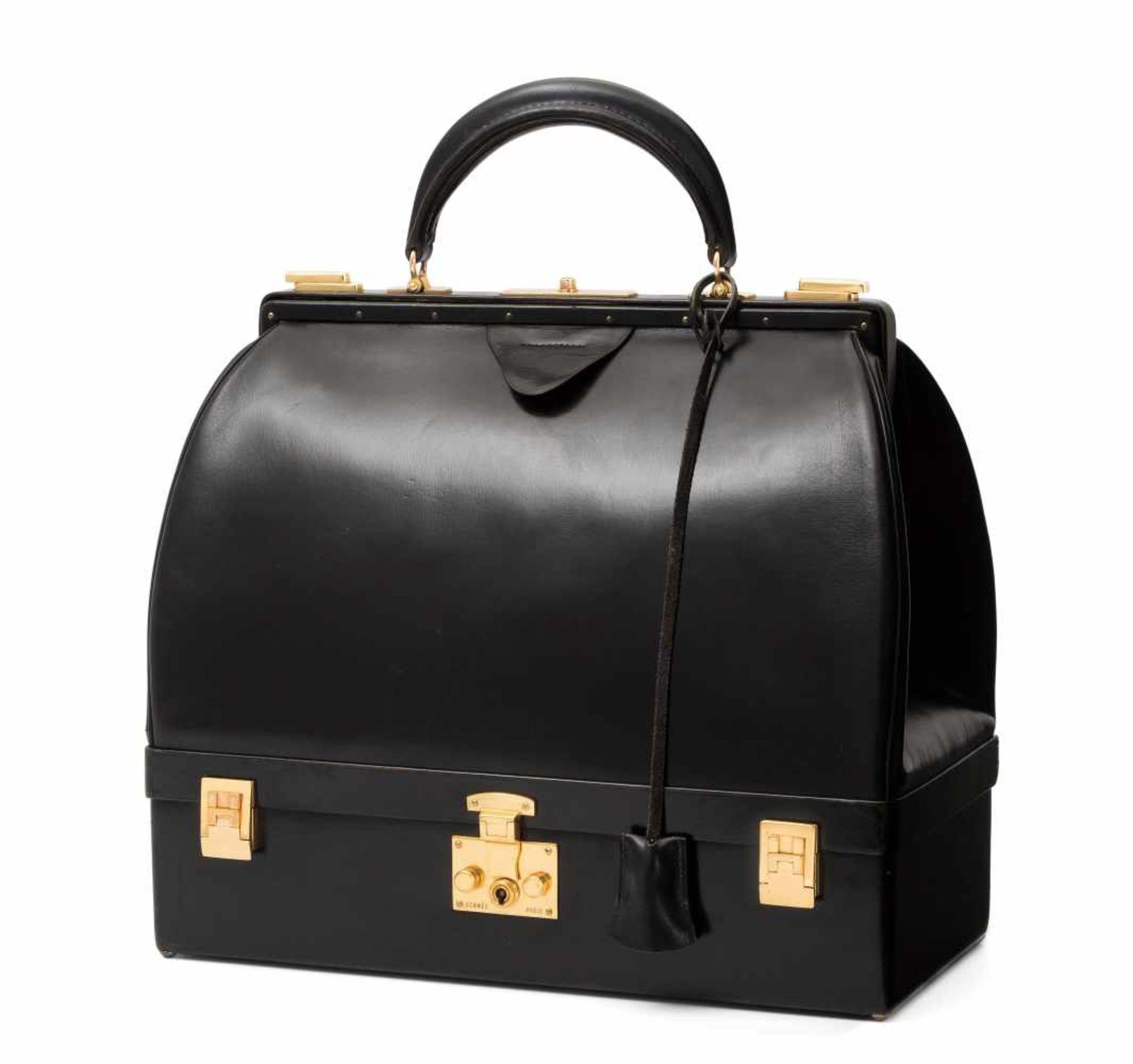 Hermès, "Sac-Mallette" Handtasche aus schwarzem Box-Leder. Gemarkt Hermès / Paris.