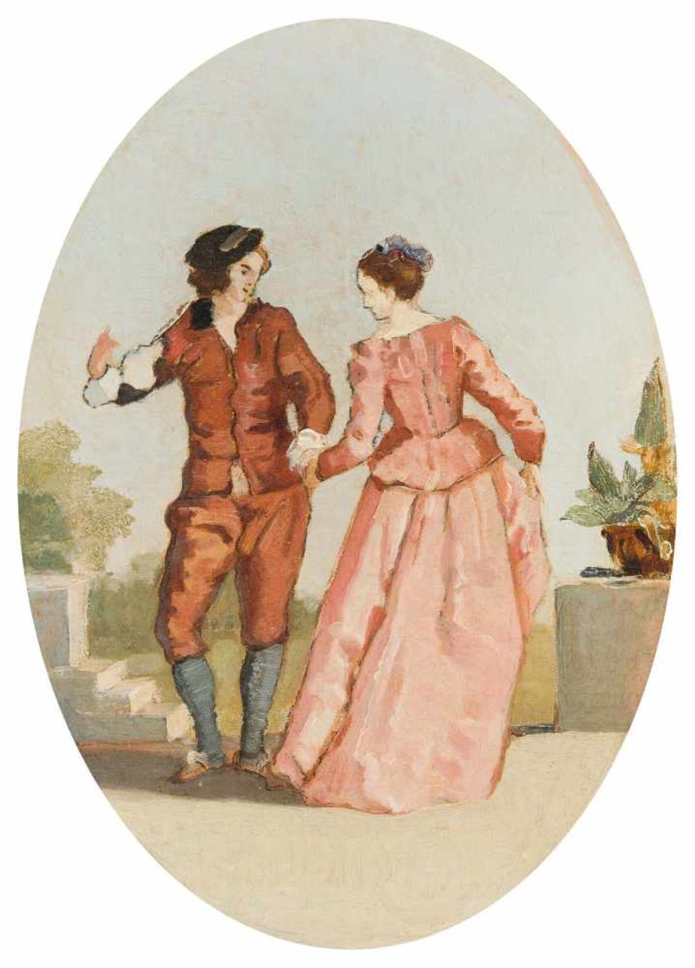 Hodler, Ferdinand (Bern 1853–1918 Genf) "Der Tanz", 1878. Öl auf Leinwand. Oval. 37,5x27 cm.