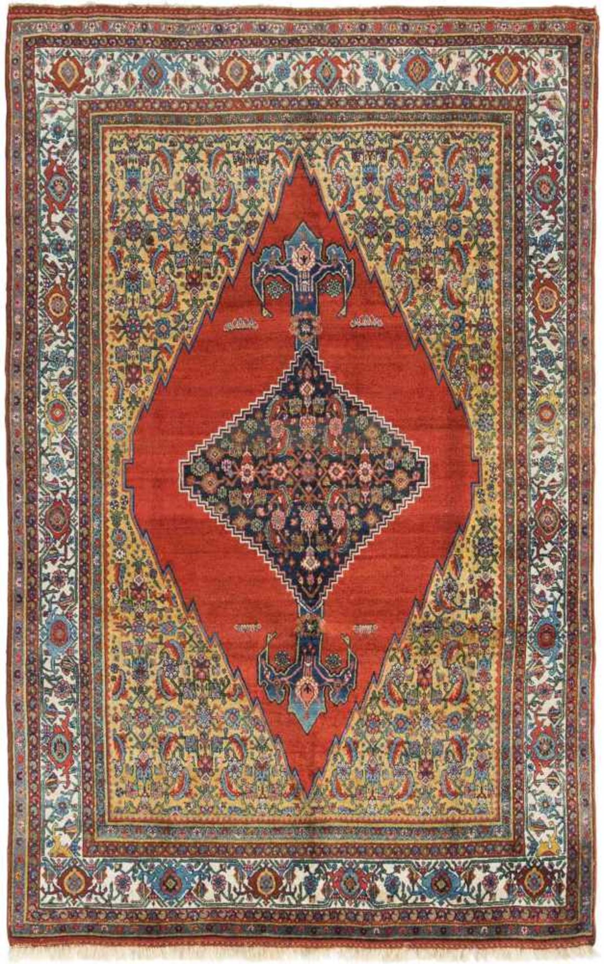 Bidjar W-Persien, um 1900. Im roten Mittelfeld liegt ein imposantes getrepptes Rauten-Medaillon