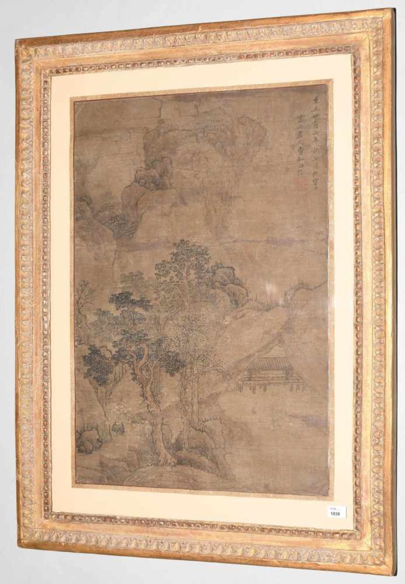 Cao Zhibai (1271–1355), zugeschrieben Tusche und Farbe auf Seide. Landschaft mit Pavillon zwischen - Bild 2 aus 9