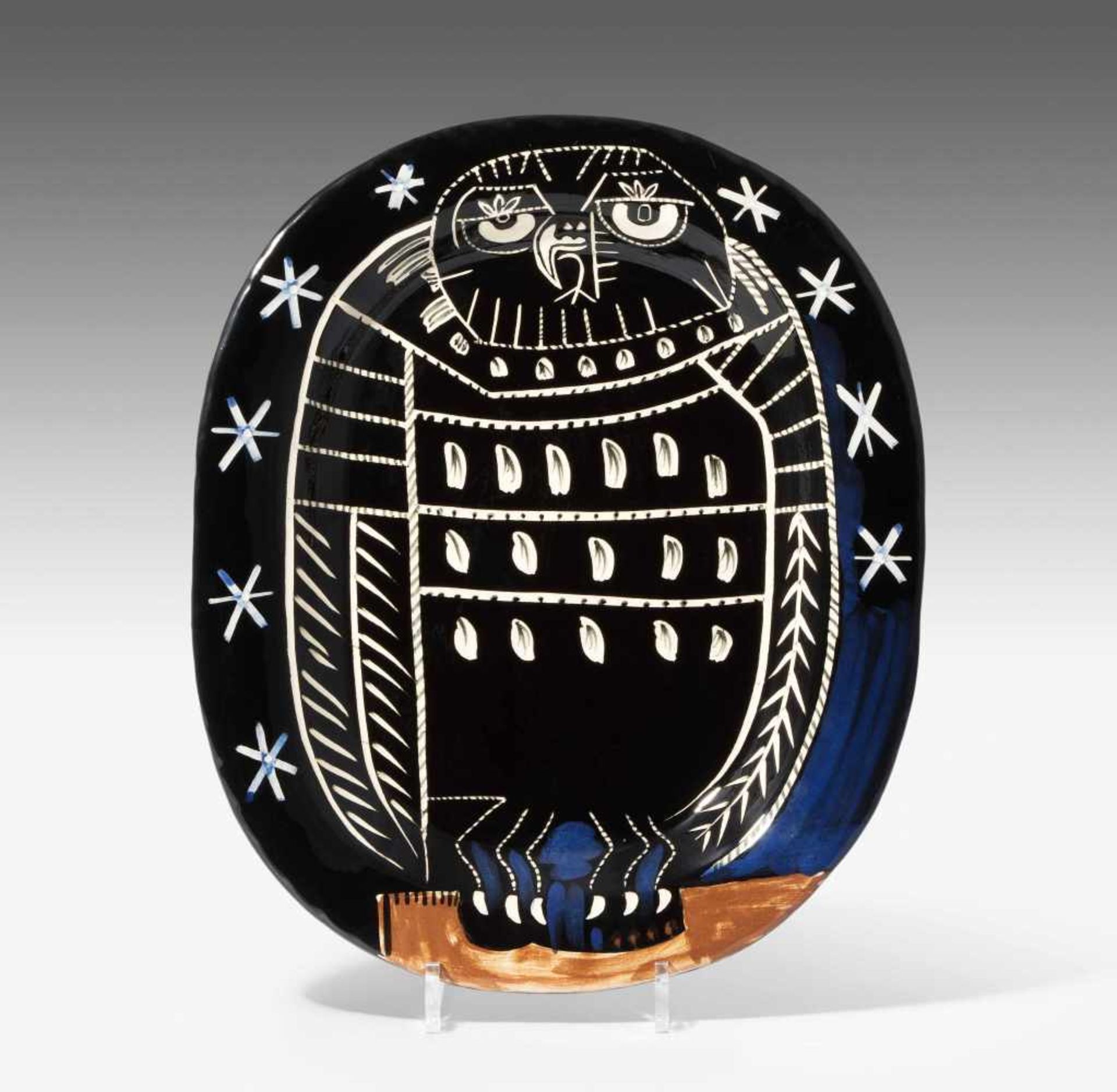 Picasso, Pablo (Malaga 1881–1973 Mougins) "Bright Owl". 1955. Rechteckige Keramikplatte. 1 von 450